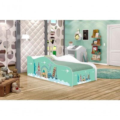 Cama Carro Fun Adesivada Viagem Pelo Mundo Solteiro