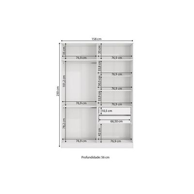 Guarda-roupa Closet 2 Gavetas Kappesberg Adapt Branco 158cm