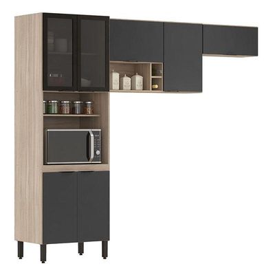 Cozinha Modulada Firenze Fi0007 Avena Grafito - Demóbile
