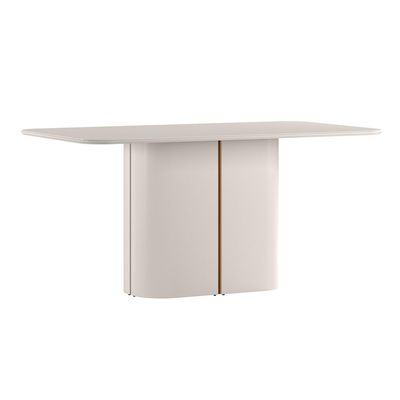 Conjunto de Mesa Retangular com Tampo de Vidro Off White Serena e 8 Cadeiras Cecília Poliéster Cinza e Ypê