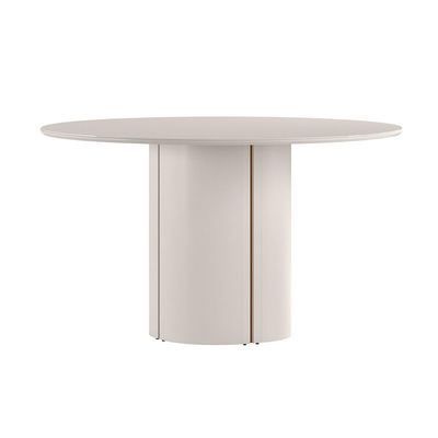 Conjunto de Mesa Redonda com Tampo de Vidro Off White e 6 Cadeiras Serena Poliéster Terracota e Amadeirado