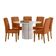 Conjunto de Mesa Redonda com Tampo de Vidro Off White e 6 Cadeiras Serena Poliéster Terracota e Amadeirado