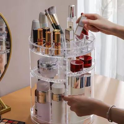Prateleira Porta Maquiagem 4 Andares Organizador De Cosmeticos Giratorio Perfumes Suporte Acrilico Com Rotacao