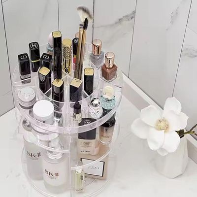 Prateleira Porta Maquiagem 4 Andares Organizador De Cosmeticos Giratorio Perfumes Suporte Acrilico Com Rotacao