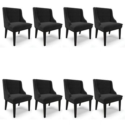 Kit 8 Cadeiras Estofadas Para Sala De Jantar Base Fixa De Madeira Preto Lia Suede Preto - Ibiza