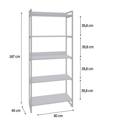 Estante Kuadra 80x40x187cm C/05 Prateleiras Snow / Est.branca Snow / Est.branca
