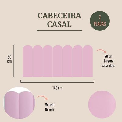 Cabeceira Casal Kit 7 Placas Modelo Nuvem - Courino Rosa