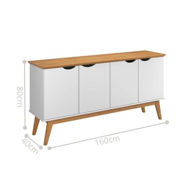 Buffet Com 4 Portas Capela Branco Acetinado Cinamomo