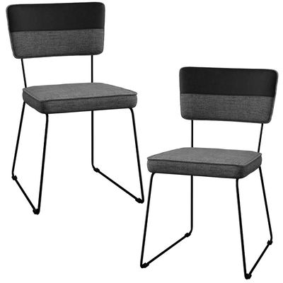 Kit 02 Cadeiras Decorativas Estofada Allana L02 Faixa Corano Preto Linho Cinza - Lyam Decor