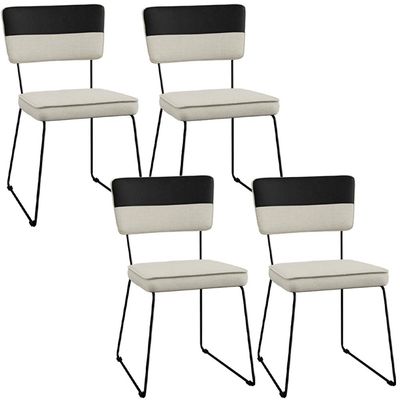 Kit 04 Cadeiras Decorativas Estofada Allana L02 Faixa Corano Preto Linho Champagne - Lyam Decor