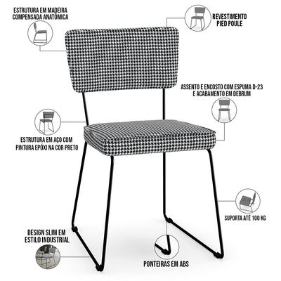 Kit 08 Cadeiras Decorativas Para Sala De Jantar Allana L02 Pied Poule - Lyam Decor