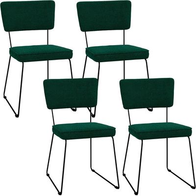 Kit 04 Cadeiras Decorativas Estofada Base De Aço Allana L02 Bouclê Verde - Lyam Decor