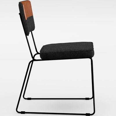 Cadeira Estofada Sala De Jantar Base Aço Allana L02 Faixa Couríssimo Camel Linho Chumbo - Lyam Decor