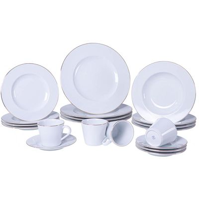 Jogo de Jantar 20 Peças Tramontina Elisa Porcelana Filete Dourado 4 Pessoas Mesa