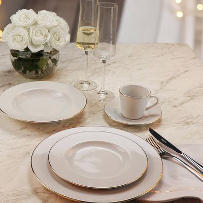 Jogo de Jantar 20 Peças Tramontina Elisa Porcelana Filete Dourado 4 Pessoas Mesa