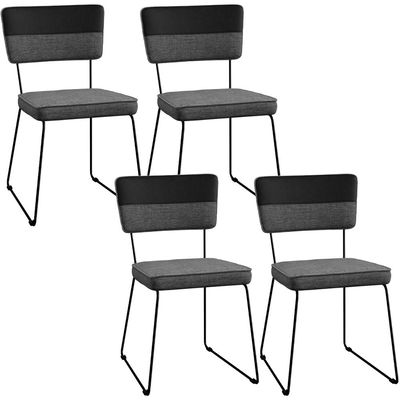 Kit 04 Cadeiras Decorativas Estofada Base Aço Allana L02 Faixa Corano Preto Linho Cinza - Lyam Decor