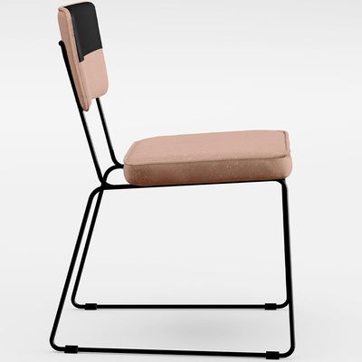 Cadeira Estofada Para Sala De Jantar Allana L02 Faixa Corano Preto Linho Rosê - Lyam Decor