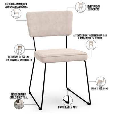 Kit 06 Cadeiras Decorativas Para Sala De Jantar Allana L02 Suede Bege - Lyam Decor
