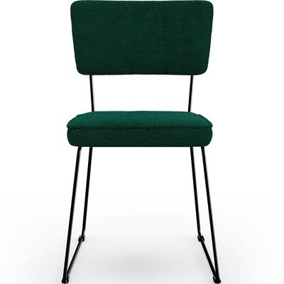 Cadeira Decorativa Estofada Para Sala De Jantar Base Em Aço Allana L02 Bouclê Verde - Lyam Decor