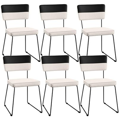 Kit 06 Cadeiras Decorativas Estofada Allana L02 Faixa Corano Preto Linho Cru - Lyam Decor