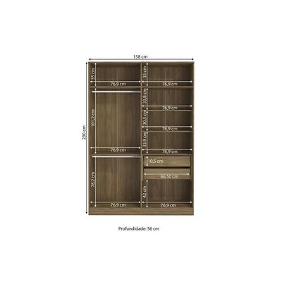 Guarda-roupa 4 Portas 2 Gavetas Kappesberg Adapt Nogueira