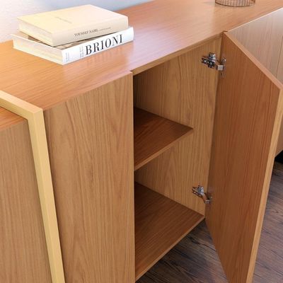 Aparador Buffet Copacabana 4 Portas E Detalhe Tubo Metálico Freijo-preto Fosco-dourado Freijo-preto Fosco-dourado