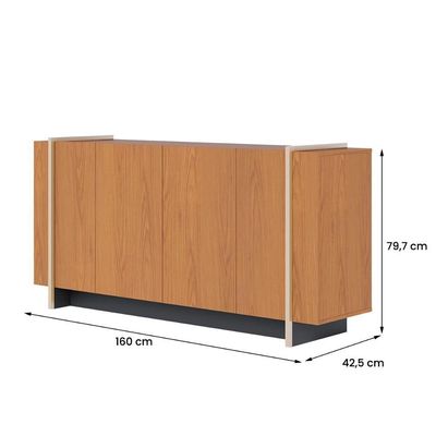 Aparador Buffet Copacabana 4 Portas E Detalhe Tubo Metálico Freijo-preto Fosco-dourado Freijo-preto Fosco-dourado
