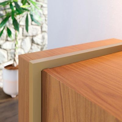 Aparador Buffet Copacabana 4 Portas E Detalhe Tubo Metálico Freijo-preto Fosco-dourado Freijo-preto Fosco-dourado