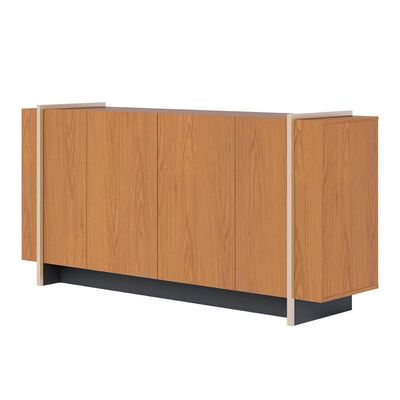 Aparador Buffet Copacabana 4 Portas E Detalhe Tubo Metálico Freijo-preto Fosco-dourado Freijo-preto Fosco-dourado