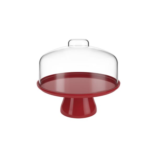 Boleira de Plástico com Tampa Transparente e Pé Vermelho Coza Cake Redonda 25cm