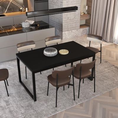 Mesa De Jantar Yon 160 X 90 X 76 Cm Preto Tx/est.preta Preto Tx/est.preta