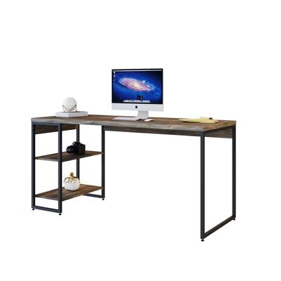 Mesa C/estante Baixa 150x64x75cm C/02 Prateleiras Carvalho Dark / Est.preta
