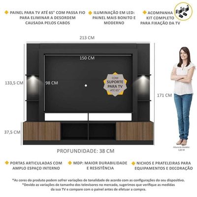 "Estante Com Suporte Tv 65"" E Leds Berlim Multimóveis V3384"
