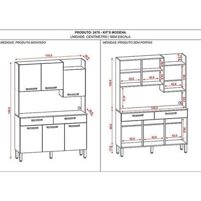 Kit Cozinha Modena 6 Portas Nogueira Off White Ripado - Kits Paraná