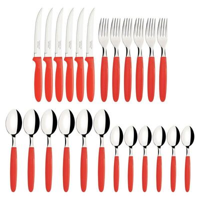 Faqueiro Em Inox Ipanema C- 24 Peças - Vermelho - Tramontina