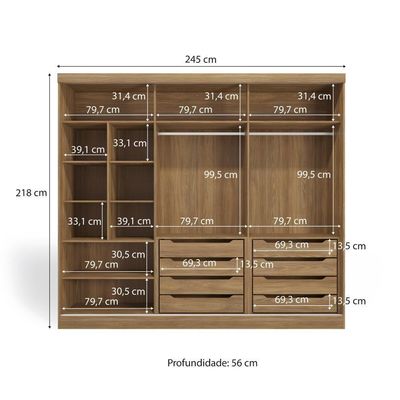 Guarda-roupa Casal 100% Mdf Kappesberg 3 Portas De Correr 8 Gavetas Nogueira