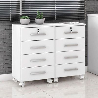 Kit 2 Gaveteiros Para Escritório Gávea Com Chave Branco Fosco – Móveis Leão