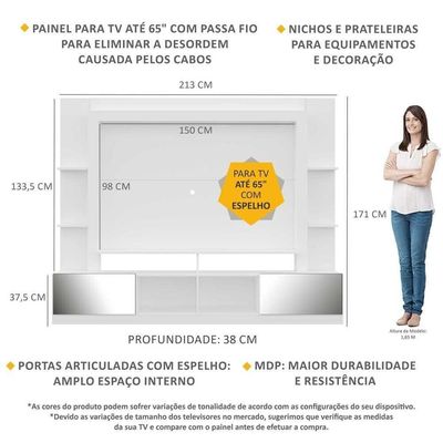 "Estante Tv 65"" Portas C/ Espelho Oslo Multimóveis V3390"