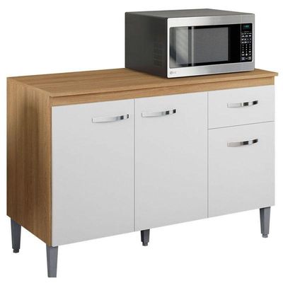 Balcão De Cozinha Ambiente Gabriela Com Tampo 120cm Amêndoa Branco - Ajl