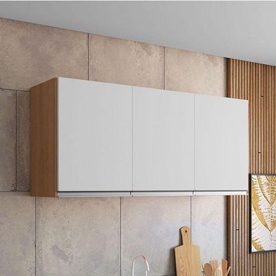 Armário Aéreo Para Cozinha Ambiente Andréia 3 Portas Amêndoa Branco - Ajl