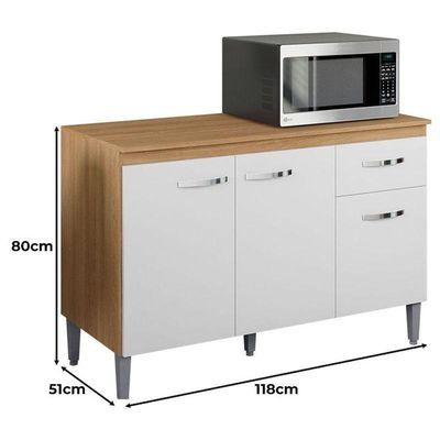 Balcão De Cozinha Gabriela Com Tampo 120cm Amêndoa Branco - Ajl