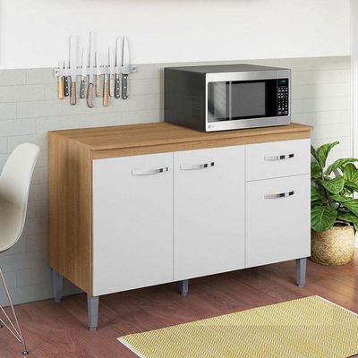 Balcão De Cozinha Gabriela Com Tampo 120cm Amêndoa Branco - Ajl