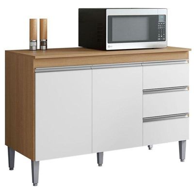 Balcão De Cozinha Ambiente Andréia Com Tampo 120cm Amêndoa Branco - Ajl
