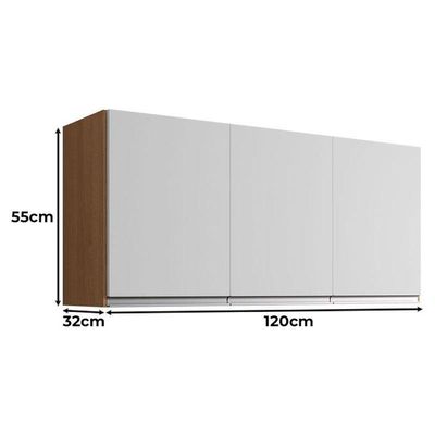 Balcão De Cozinha Manu Com Tampo 120cm E Armário Aéreo Andréia Amêndoa Branco - Ajl