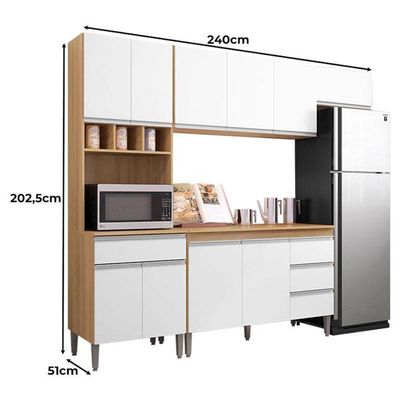 Cozinha Com Balcão E Tampo 120cm Ambiente Andréia Amêndoa Branco - Ajl