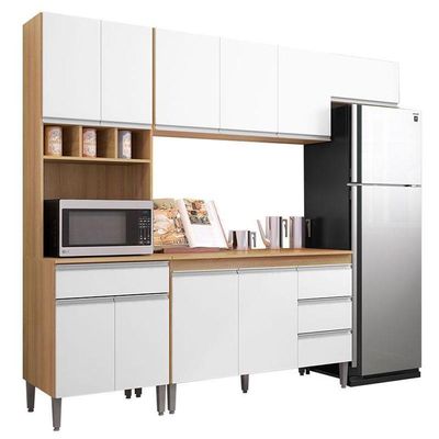 Cozinha Com Balcão E Tampo 120cm Ambiente Andréia Amêndoa Branco - Ajl