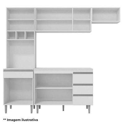 Cozinha Com Balcão E Tampo 120cm Ambiente Andréia Amêndoa Branco - Ajl