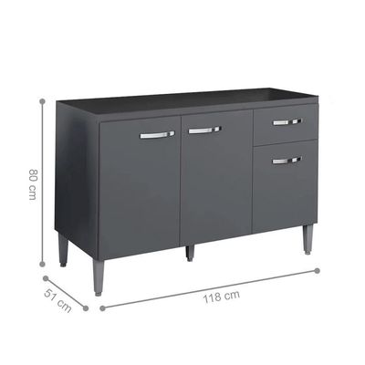 Balcão De Cozinha 3 Portas Cheltenham Cinza Fosco