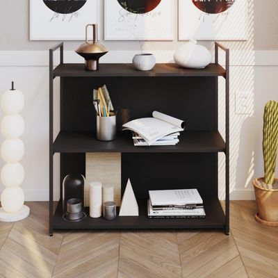 Estante C/03 Prateleiras 84x80x33cm C/fundo Yon Preto Tx/est.preta Preto Tx/est.preta