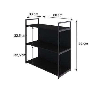 Estante C/03 Prateleiras 84x80x33cm C/fundo Yon Preto Tx/est.preta Preto Tx/est.preta